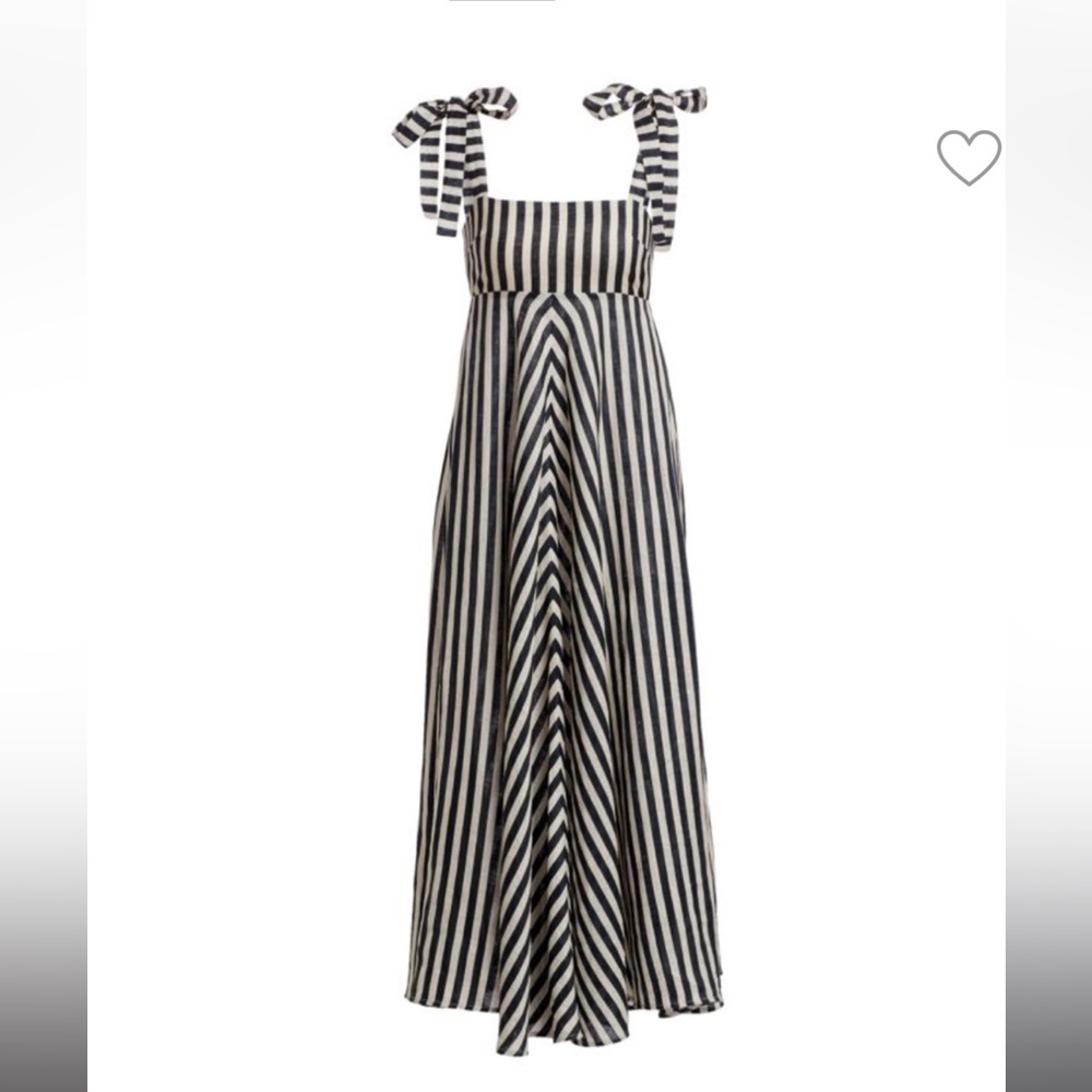 Zimmermann Black and White Striped Midi Dress with Tie Straps